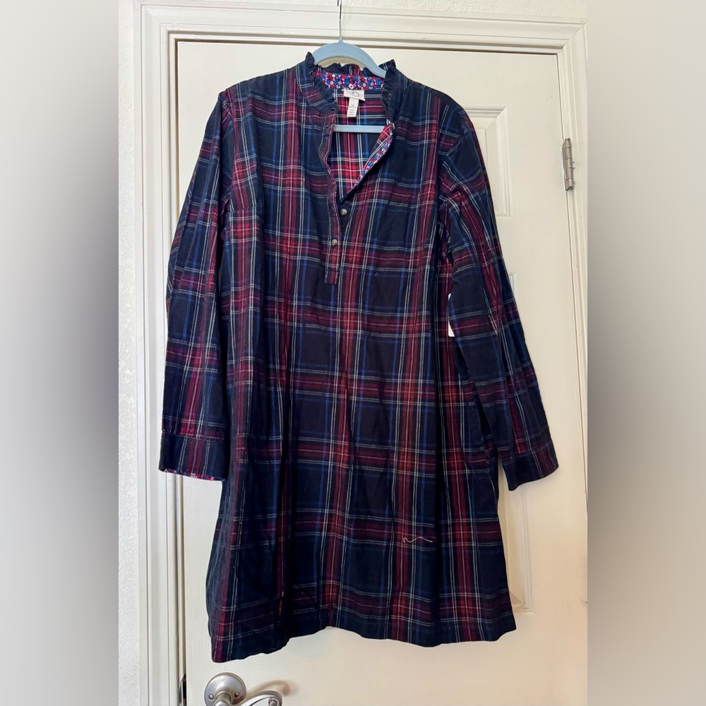 St. John's Bay Corduroy Plaid Long Sleeve Shirtdress - Red and Blue